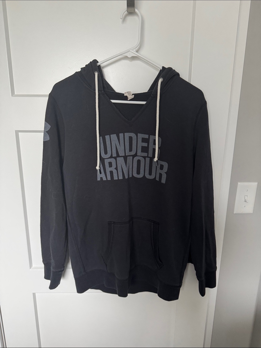 Under Armour Black V-Neck Pullover Hoodie with Gray Logo